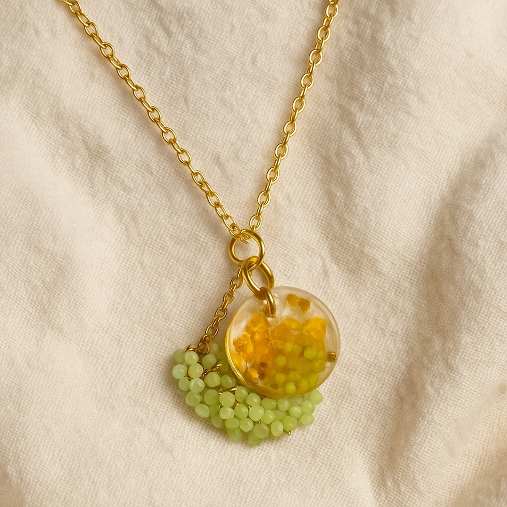 Gold and Green Pendant Necklace Citrine & Jade 18k Gp Chain 20 Inch